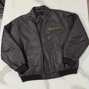 Vintage Y2K 90’s Snap-On Leather Bomber Jacket Men’s Size XL Dark Brown Utility